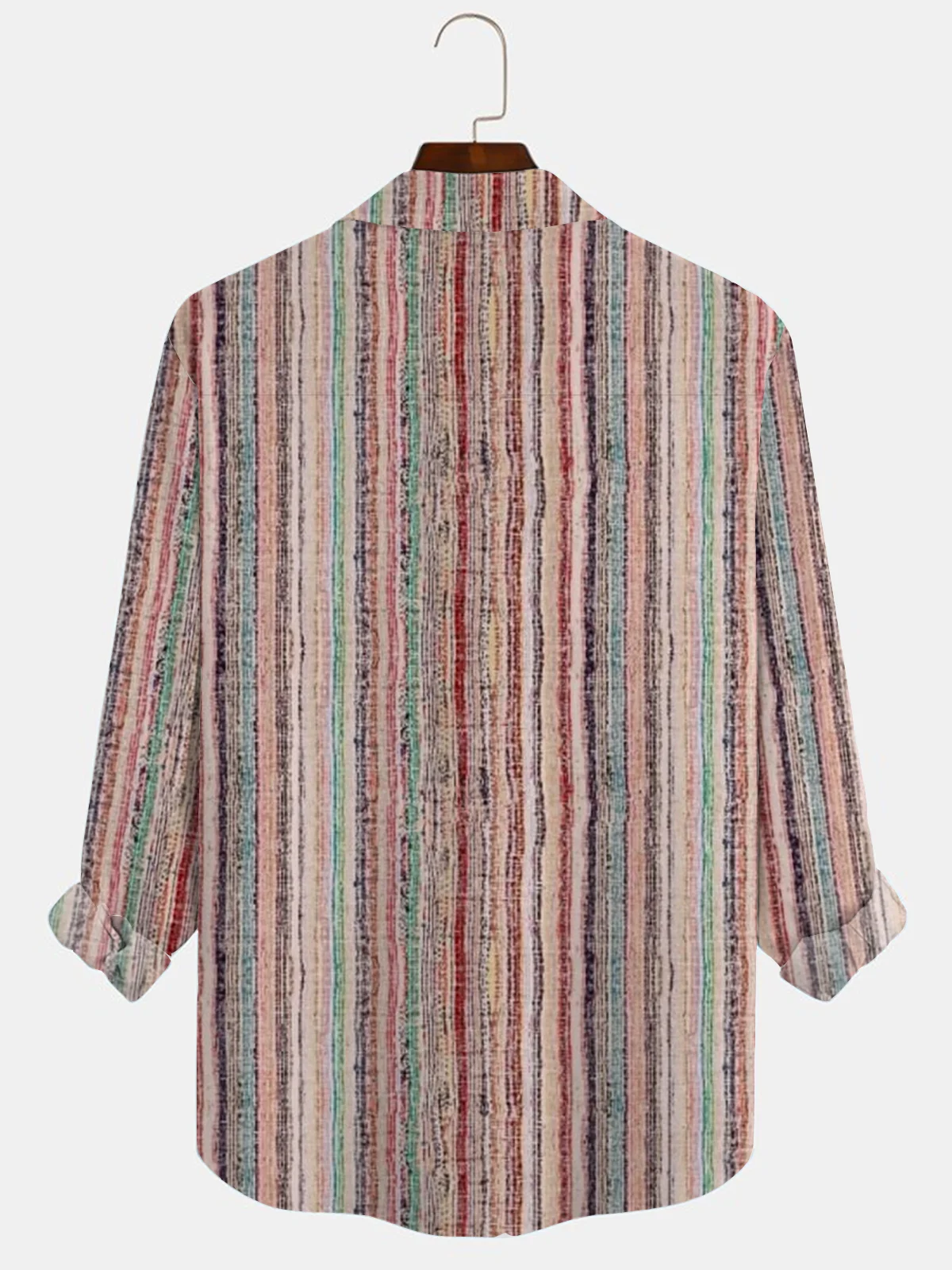 Royaura textured geometric striped oversized stretch men's button-pocket shirt