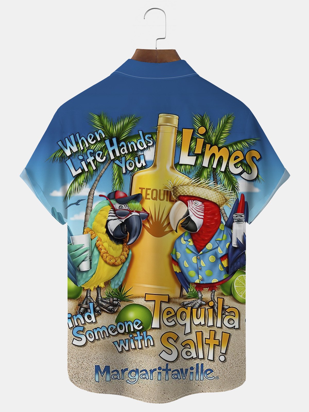 Royaura Beach Vacation Blue Men's Hawaiian Shirts Parrot Stretch Wrinkle Free Seersucker Aloha Pocket Camp Shirts