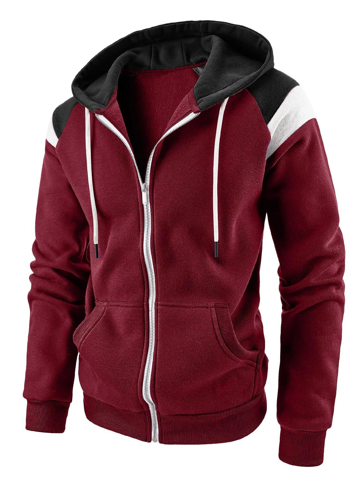 Royaura Men's Casual Contrast Plain Hooded Zip Sweatshirt