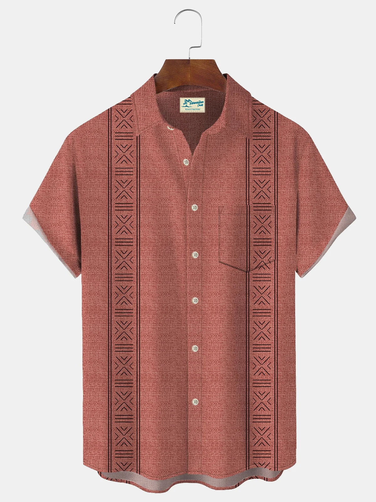 Royaura Beach Holiday Vintage Geometric Red Men's Guayabera Shirt Plus Size Aloha Camp Pocket Shirts