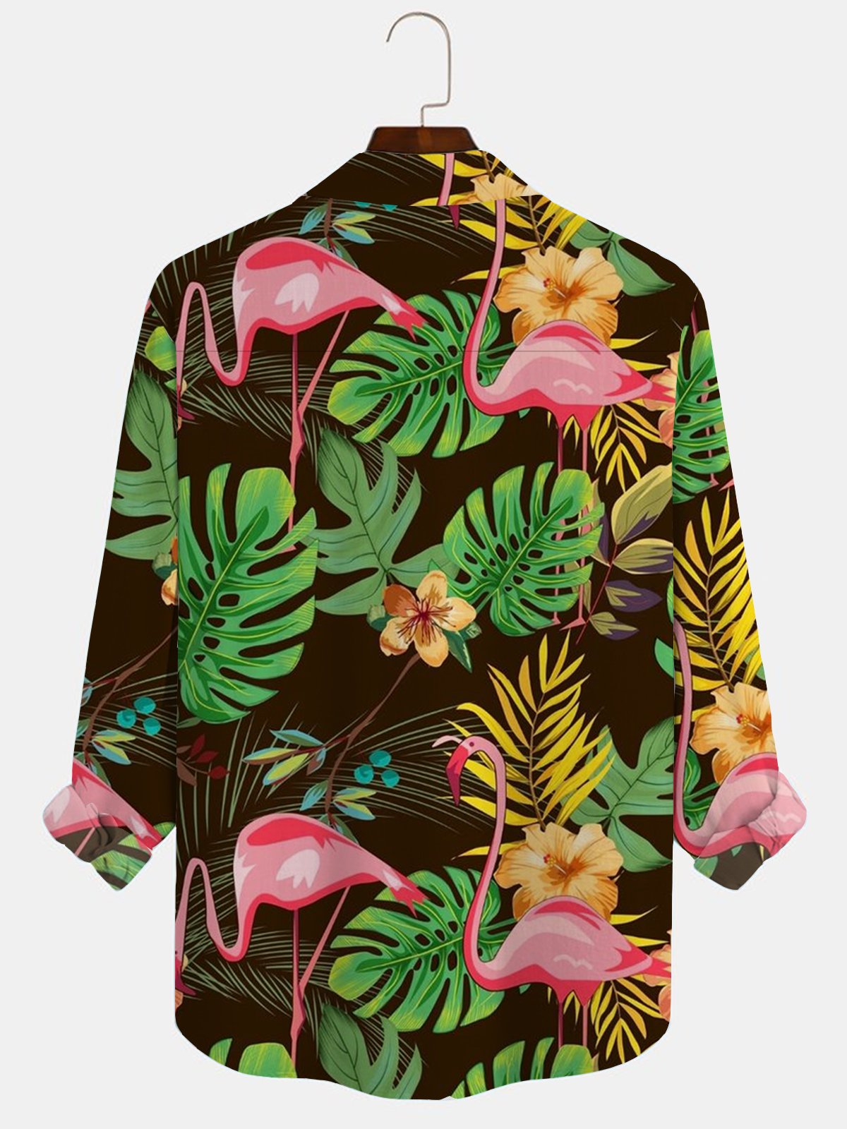Royaura Men's Hawaiian Vacation Coconut Leaf Oversized Print Long Sleeve Shirt