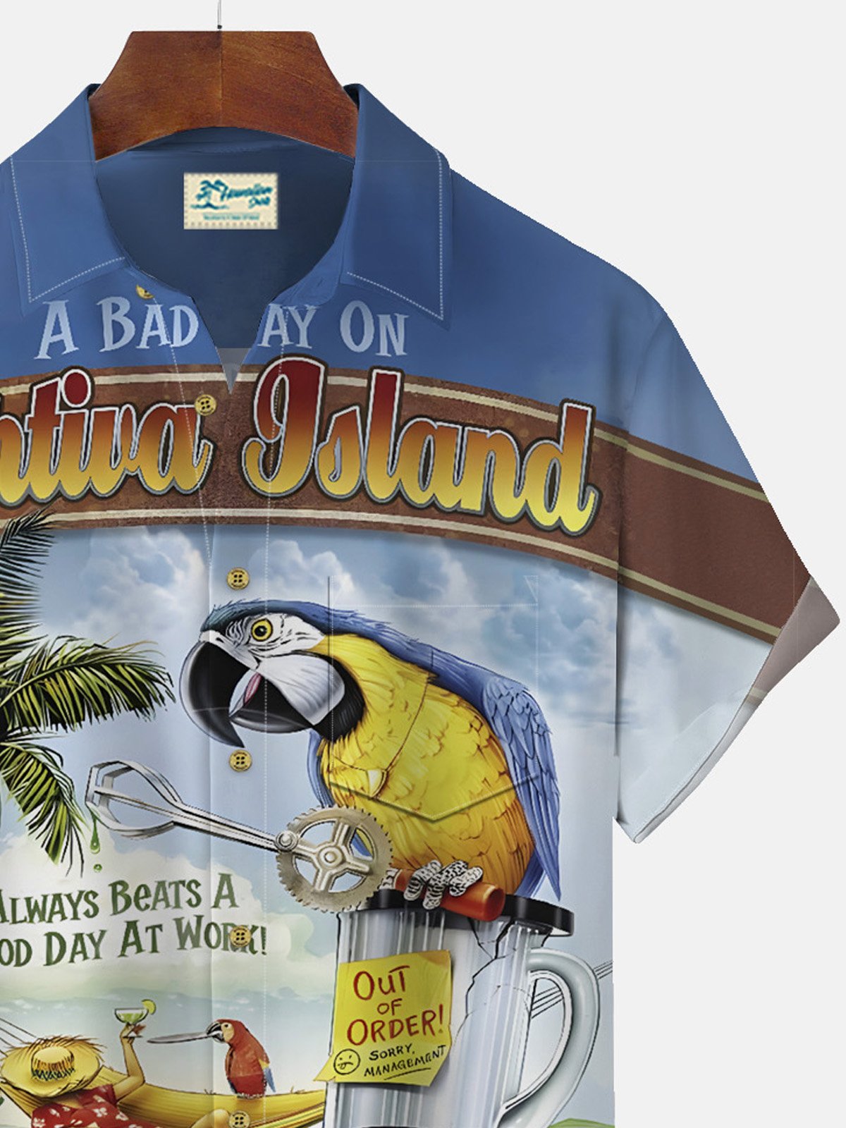 Royaura Beach Vacation Blue Men's Hawaiian Shirts Parrot Stretch Wrinkle Free Seersucker Aloha Pocket Camp Shirts