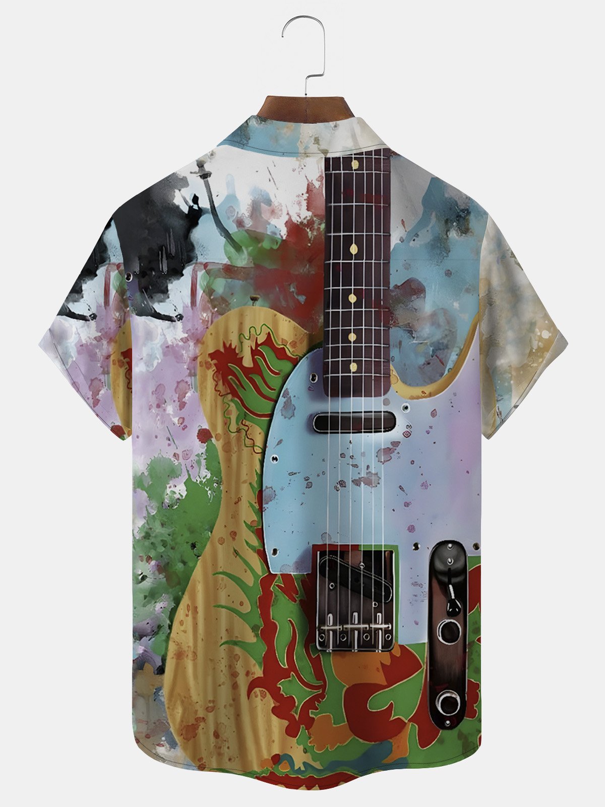 Royaura 50's Retro Medieval Rock Men's Aloha Shirts Guitar Art Stretch Large Size Pocket Camp Shirts