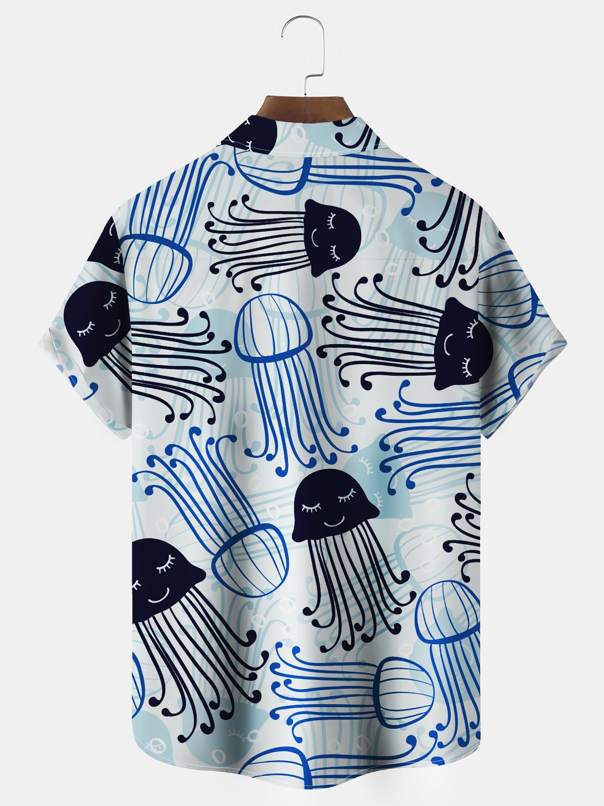 Royaura Ocean Jellyfish Art Blue Men's Hawaiian Shirts Stretch Aloha Camp Pocket Shirts Big Tall