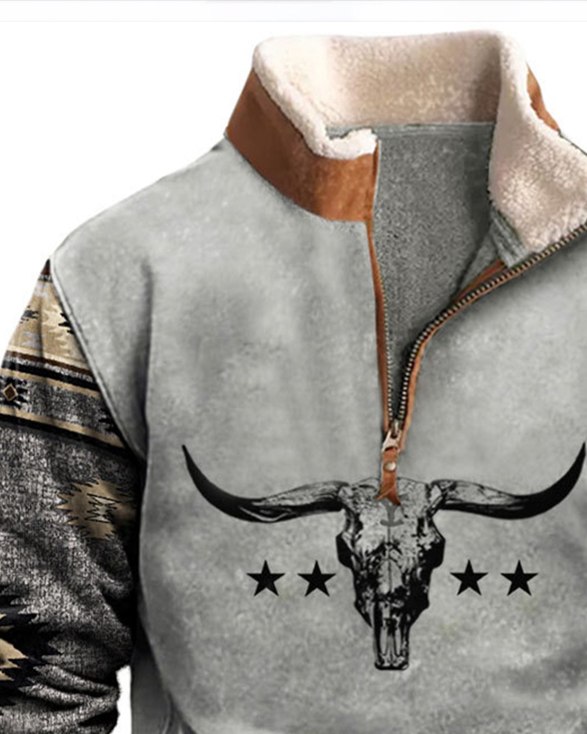 Royaura Vintage Aztec Men's Button-down Stand Collar Sweatshirt Stretch Plus Size Camping Outdoor Pullover Sweatshirt