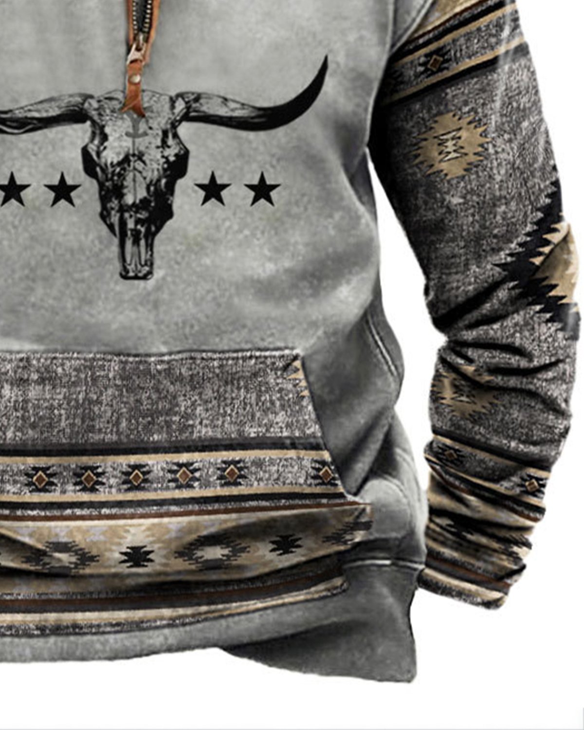 Royaura Vintage Aztec Men's Button-down Stand Collar Sweatshirt Stretch Plus Size Camping Outdoor Pullover Sweatshirt