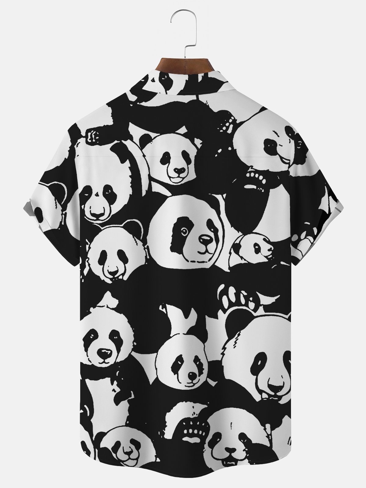 Royaura Beach Holiday Black Panda Men's Hawaiian Shirts Stretch Plus Size Aloha Camp Pocket Animal Shirts