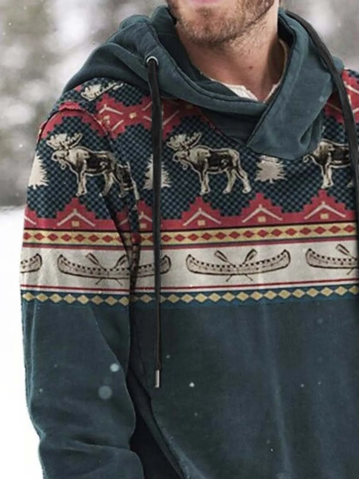 Royaura Vintage Aztec Ethnic Geometric Drawstring Hoodies Outdoor Men's Oversized Stretch Pullover Sweatshirts