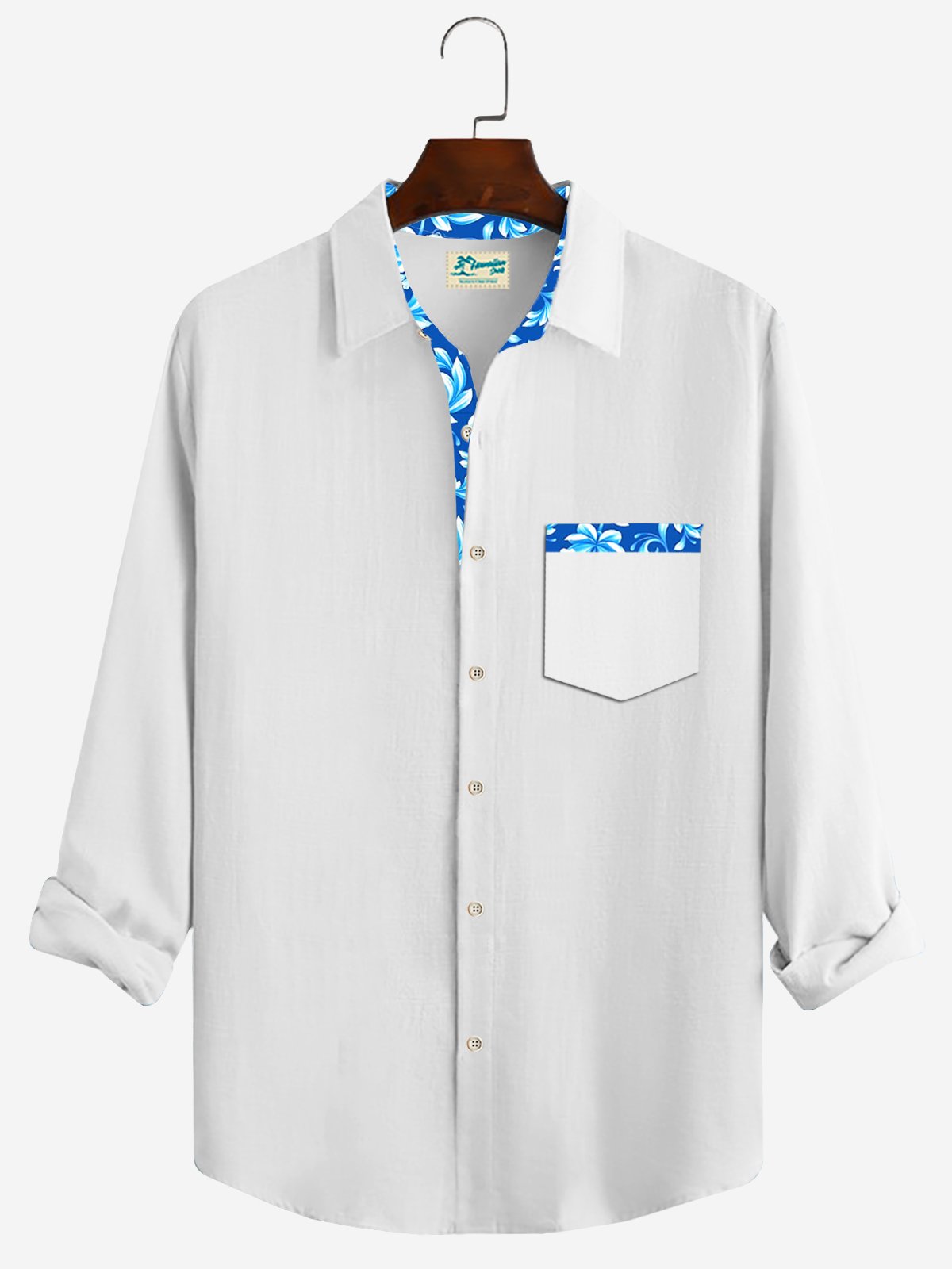 Royaura Floral Printed Men's Button Pocket Long Sleeve Shirt