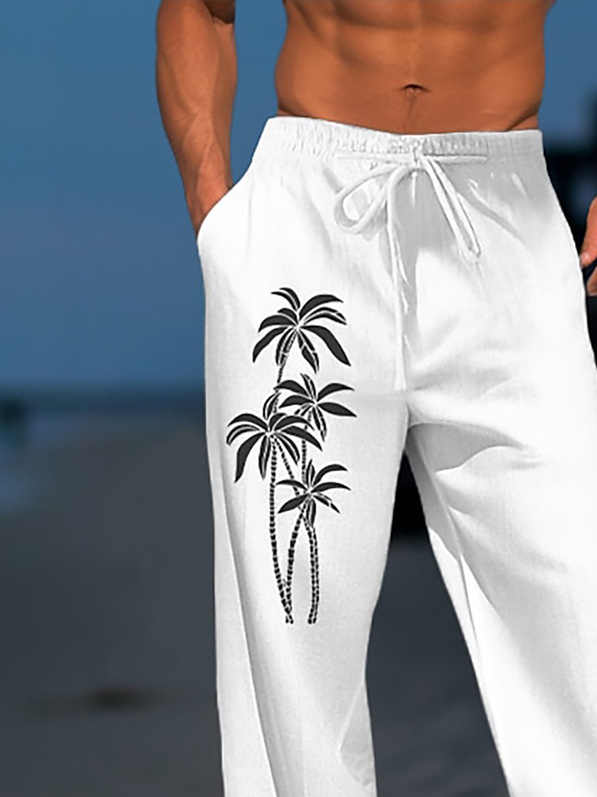 Royaura Coconut Print Men's Resort Elastic Waist Drawstring Beach Pants