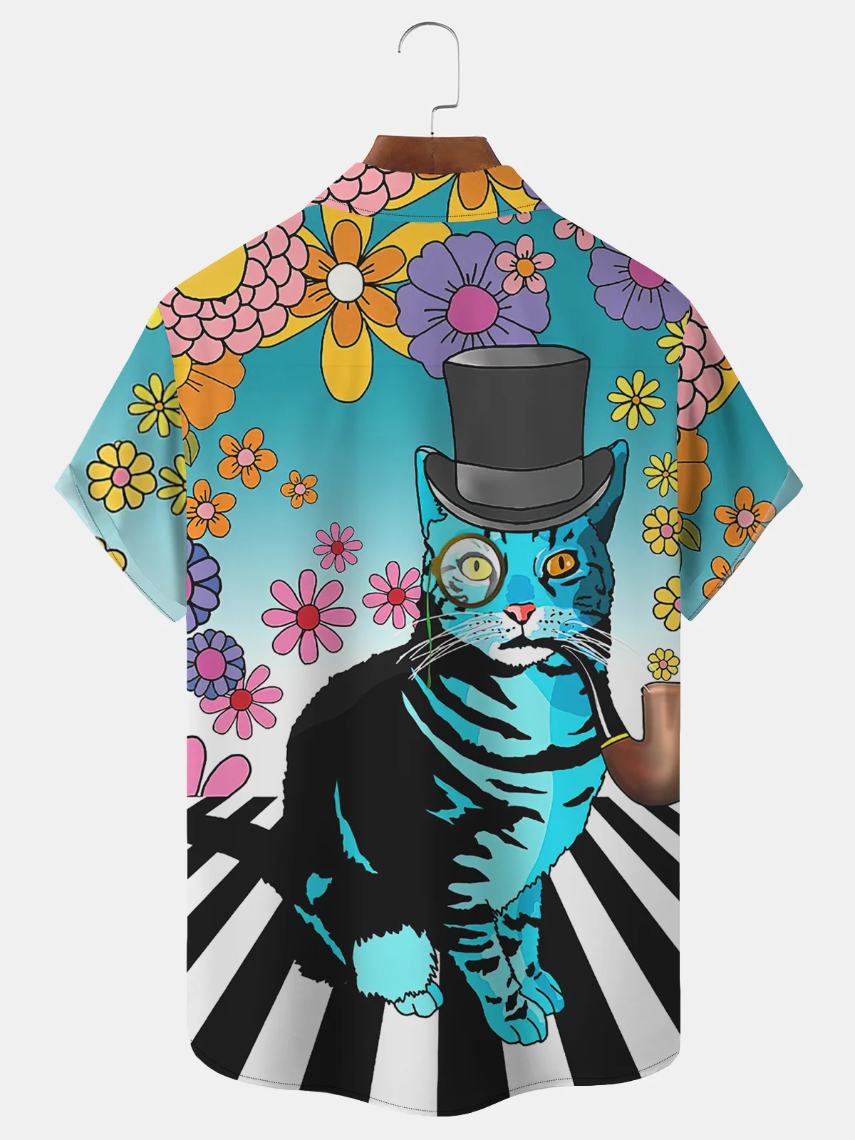 Royaura Contrast Color Gentleman Cat Men's Casual Shirt Stretch Plus Size Camp Button Beach Shirt
