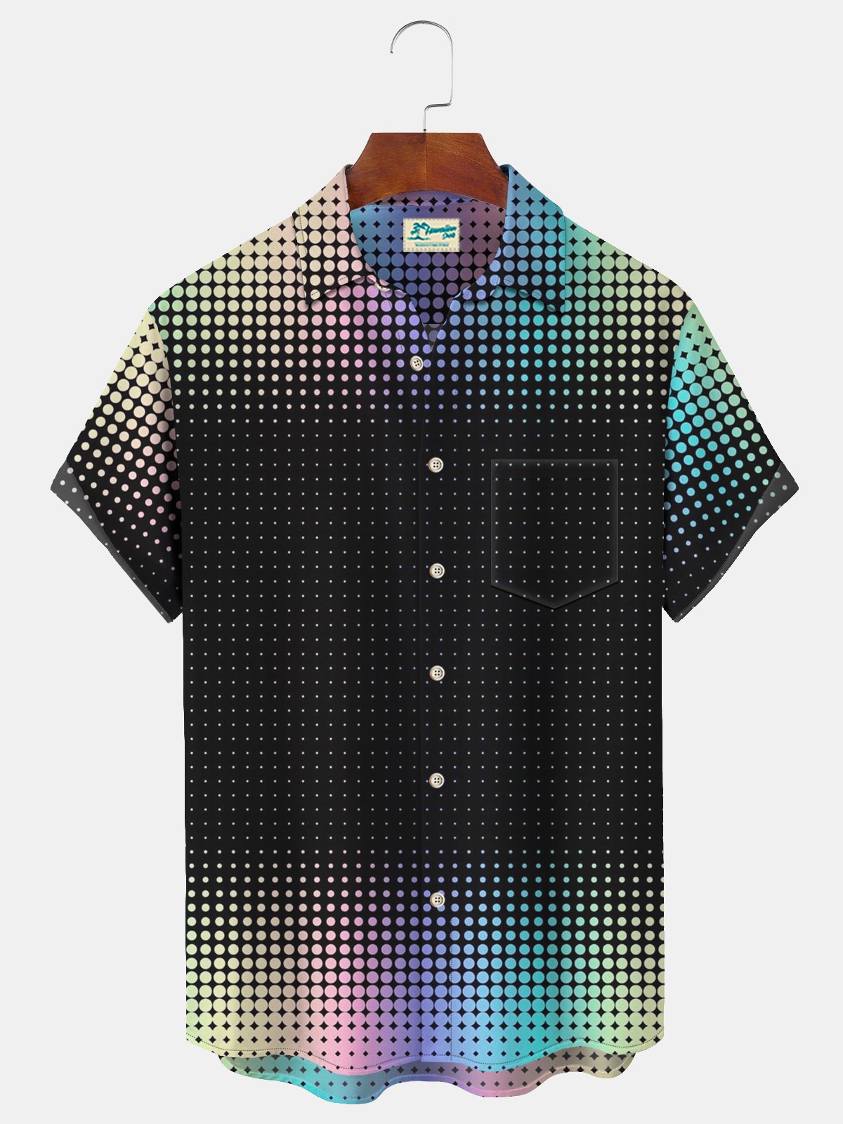 Royaura men's polka dot stripe print oversized button-down short-sleeved shirt