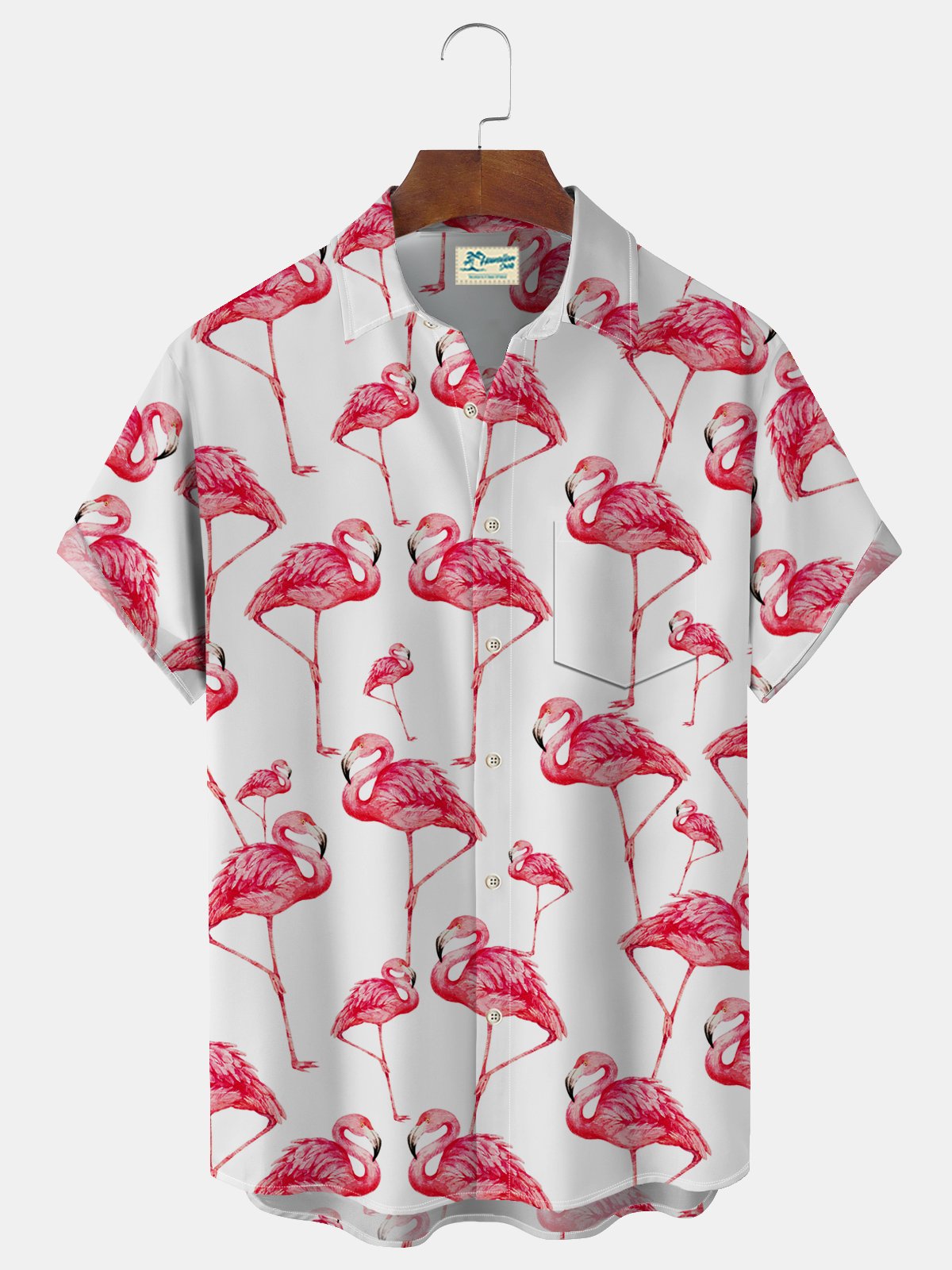 Royaura Hawaiian Flamingo Print Men's Button Pocket Shirt