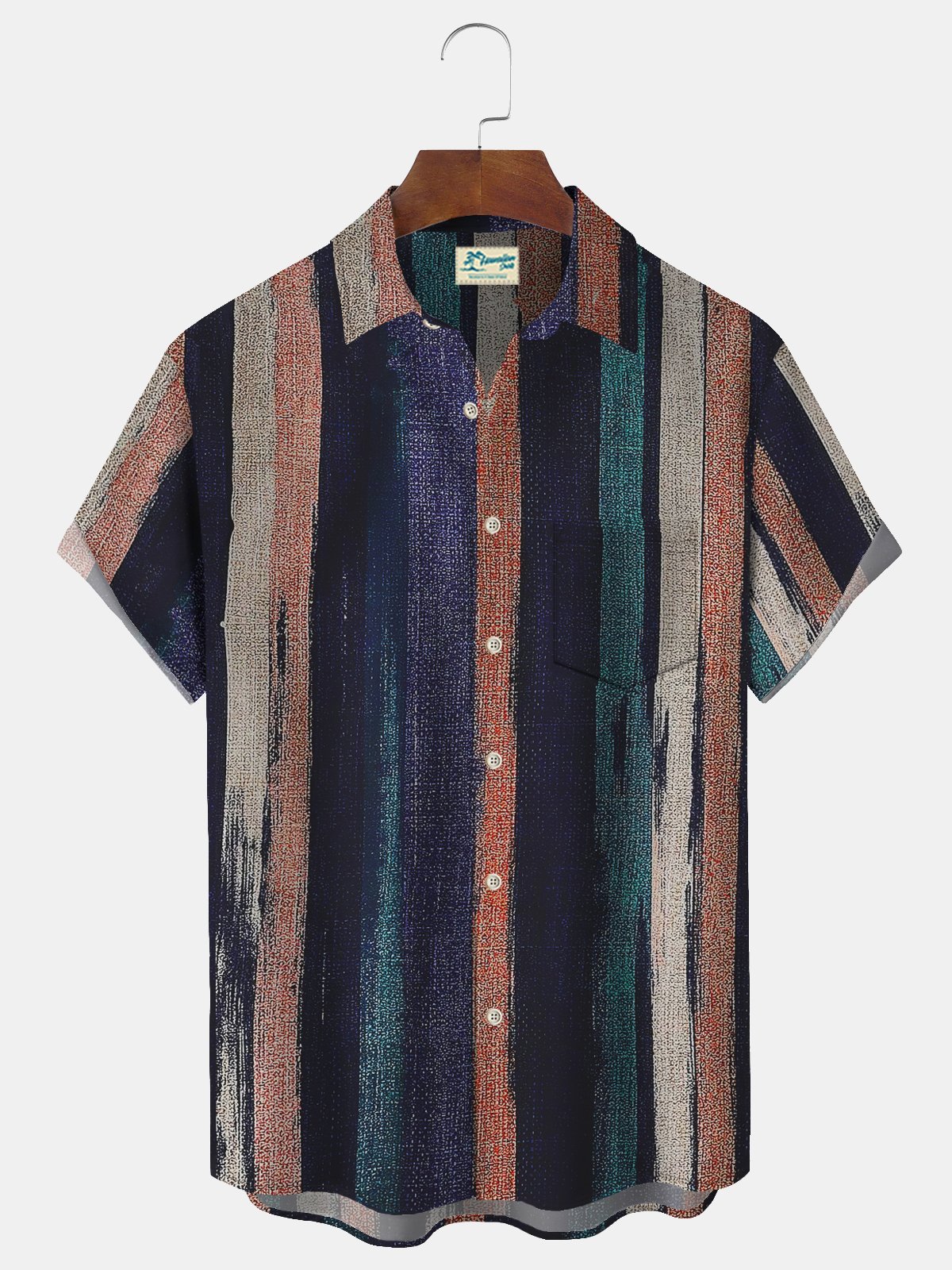 Royaura Vintage Gradient Stripe Print Men's Button Pocket Long Sleeve Shirt