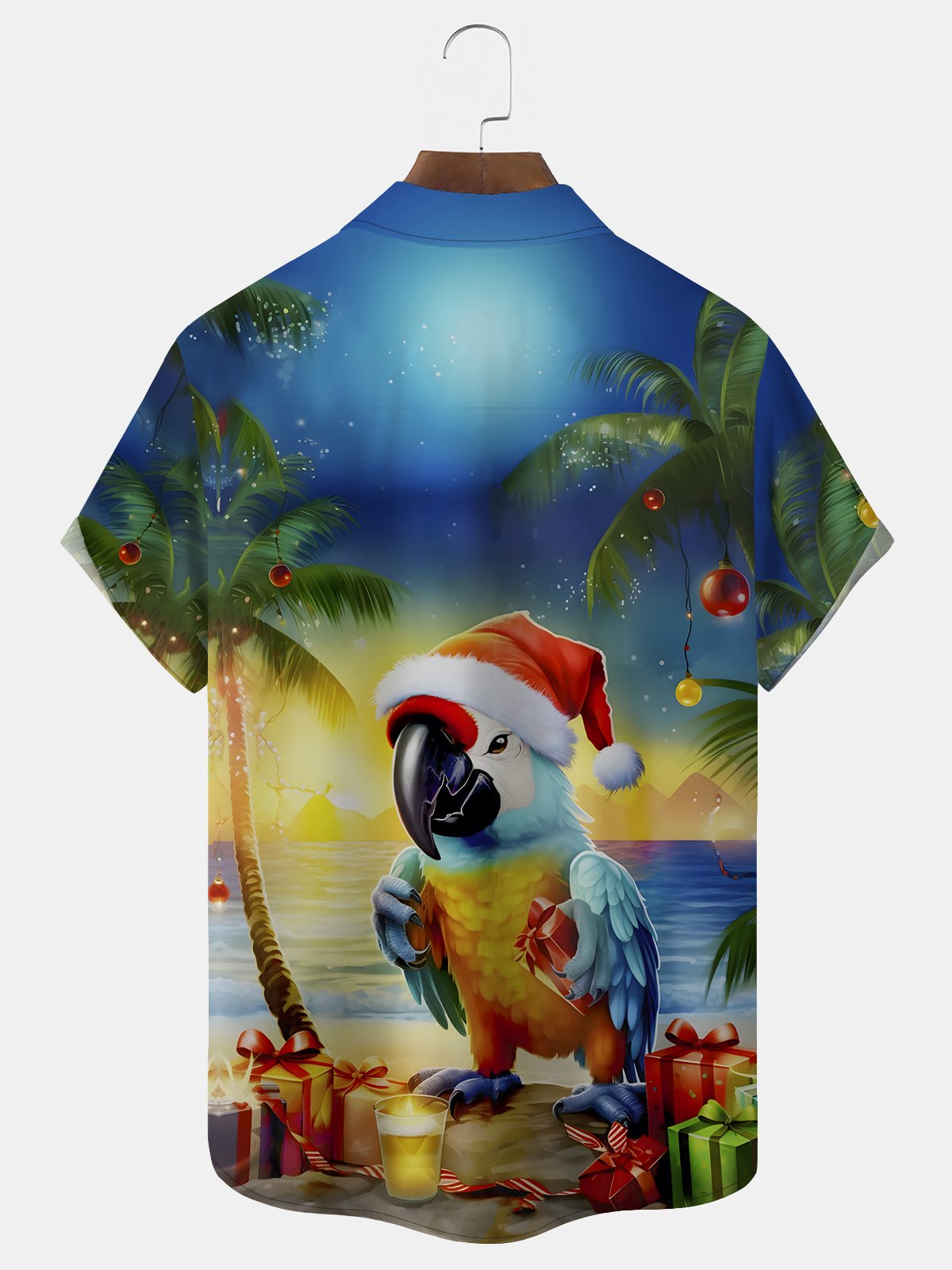 Royaura Christmas Parrot Print Men's Button Pocket Shirt
