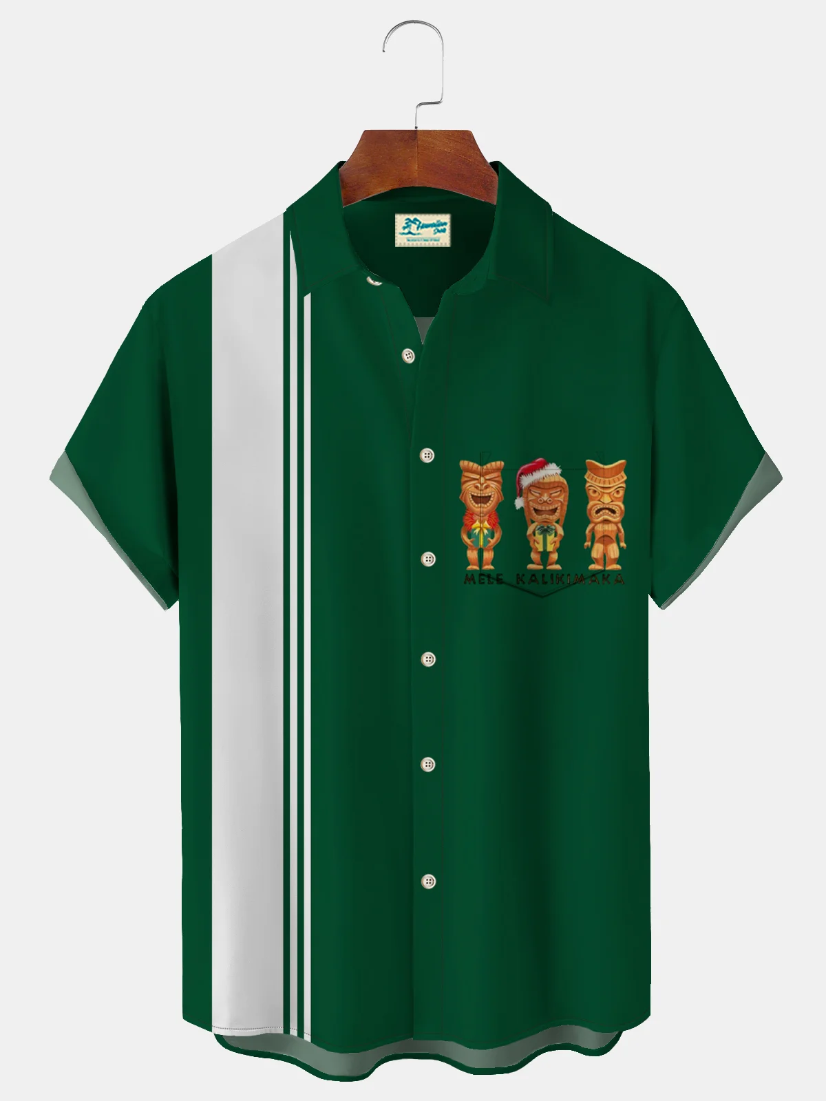 Royaura TIKI Alien Hawaiian Pattern Men's Print Basic Resort Shirt Stretch Aloha Pocket Cartoon Camping Shirt