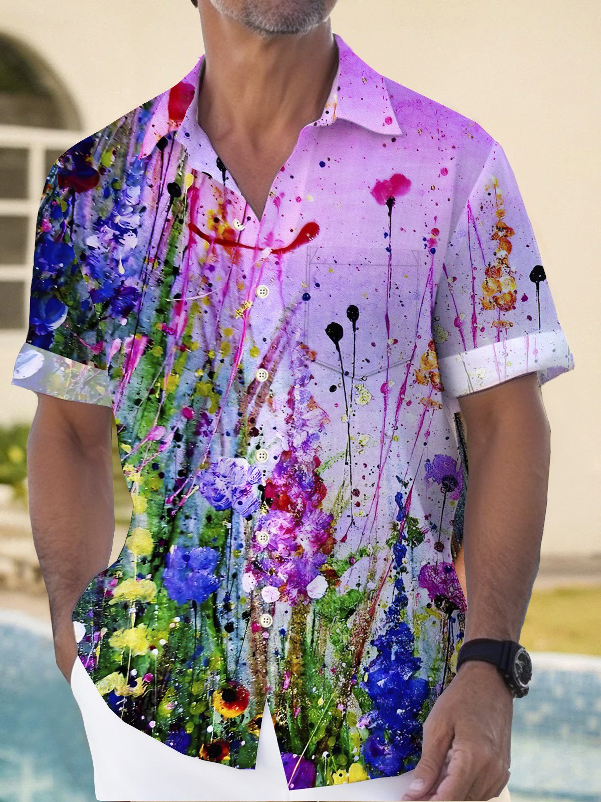 Royaura Hawaii Gradient Print Men's Button Pocket Shirt