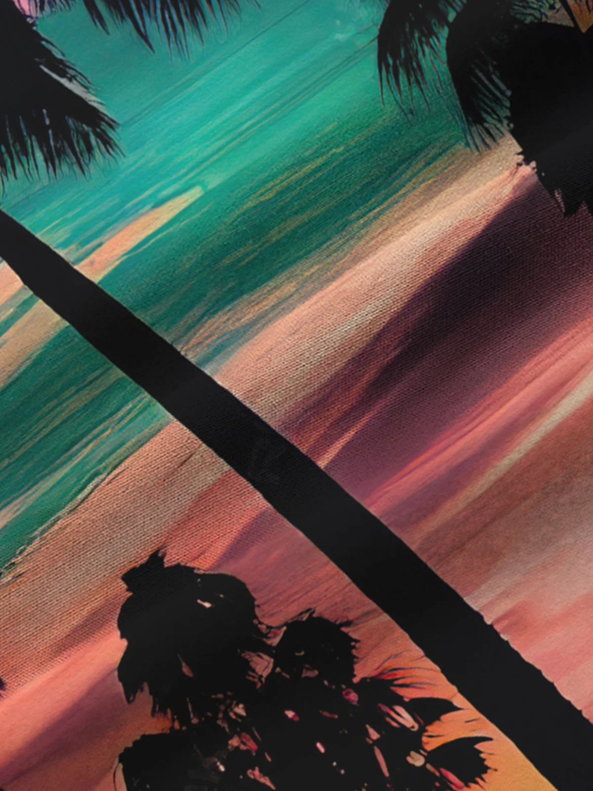 Royaura Hawaii Coconut Tree Sunset Landscape Print Men's Button Pocket Shirt