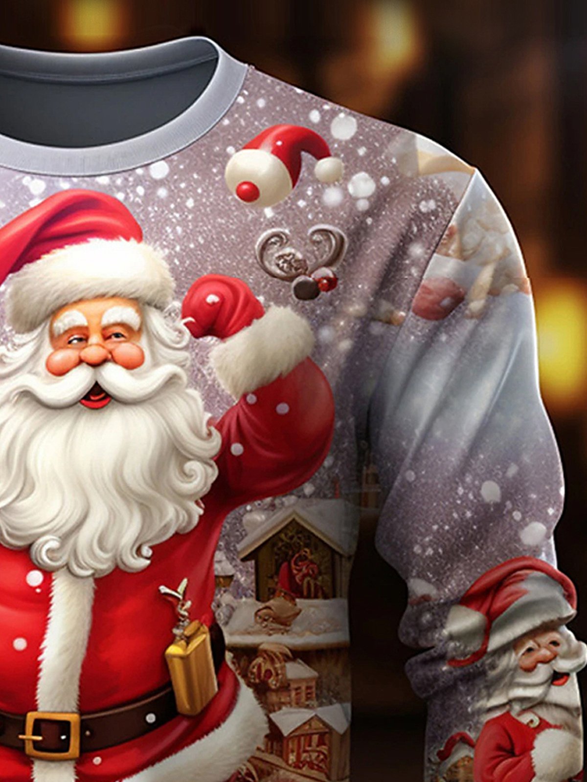 Royaura Men's Christmas Santa Print Round Neck Long Sleeve Sweatshirt