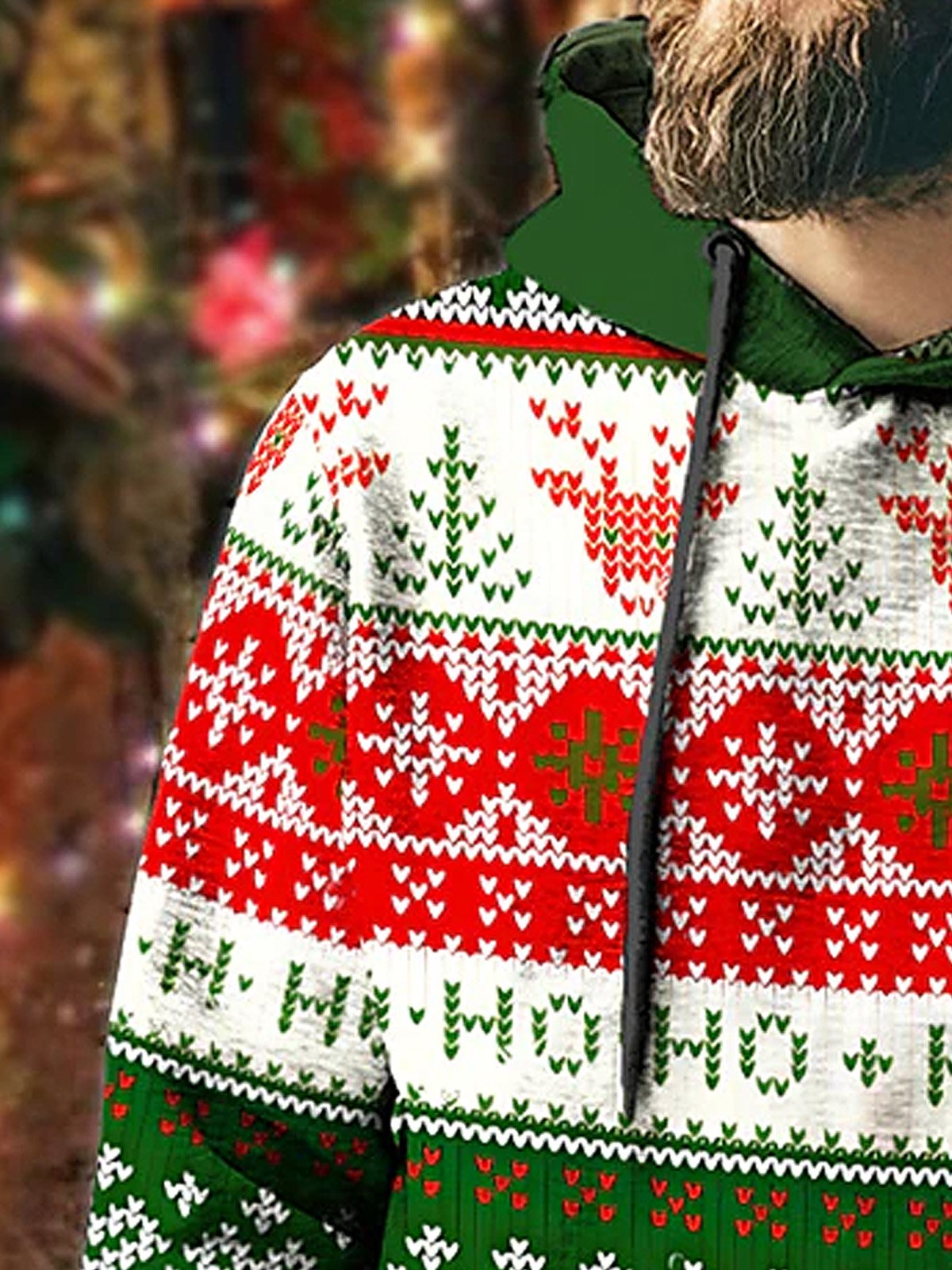 Royaura Men's Christmas Snowflake Print Drawstring Hooded Sweatshirt