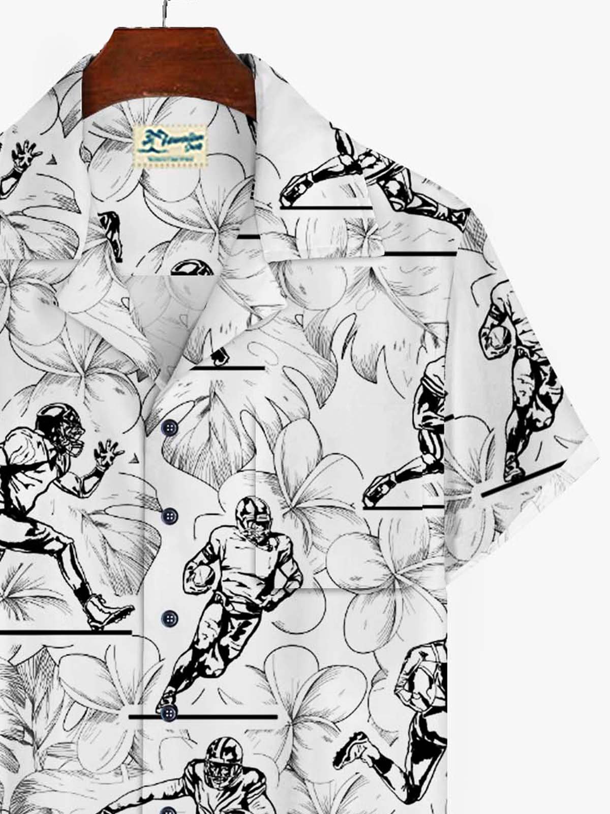 Royaura  Men's Rugby Football White Short Sleeve Hawaiian Shirt Button up with Pocket Big Tall