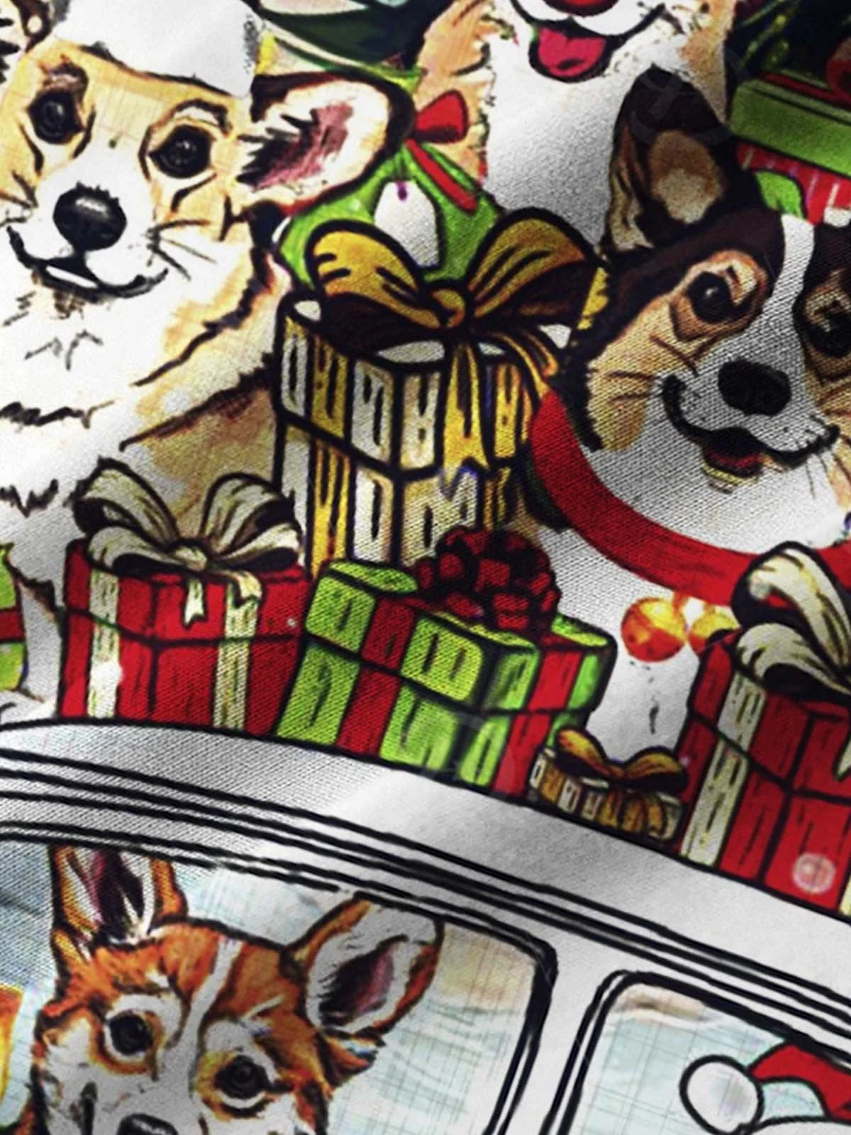 Royaura Christmas Holiday Gradient Red Men's Hawaiian Shirts Santa Dog Fun Cartoon Large Size Pocket Button-Down Shirts