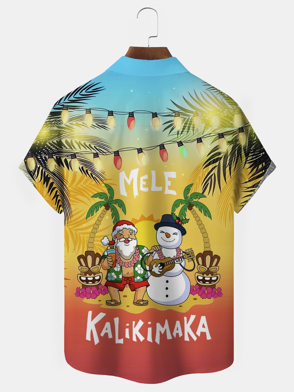 Royaura Christmas Beach Vacation Red Men's Hawaiian Shirts Gradient Mele Kalikimaka Fun Santa Pocket Shirts