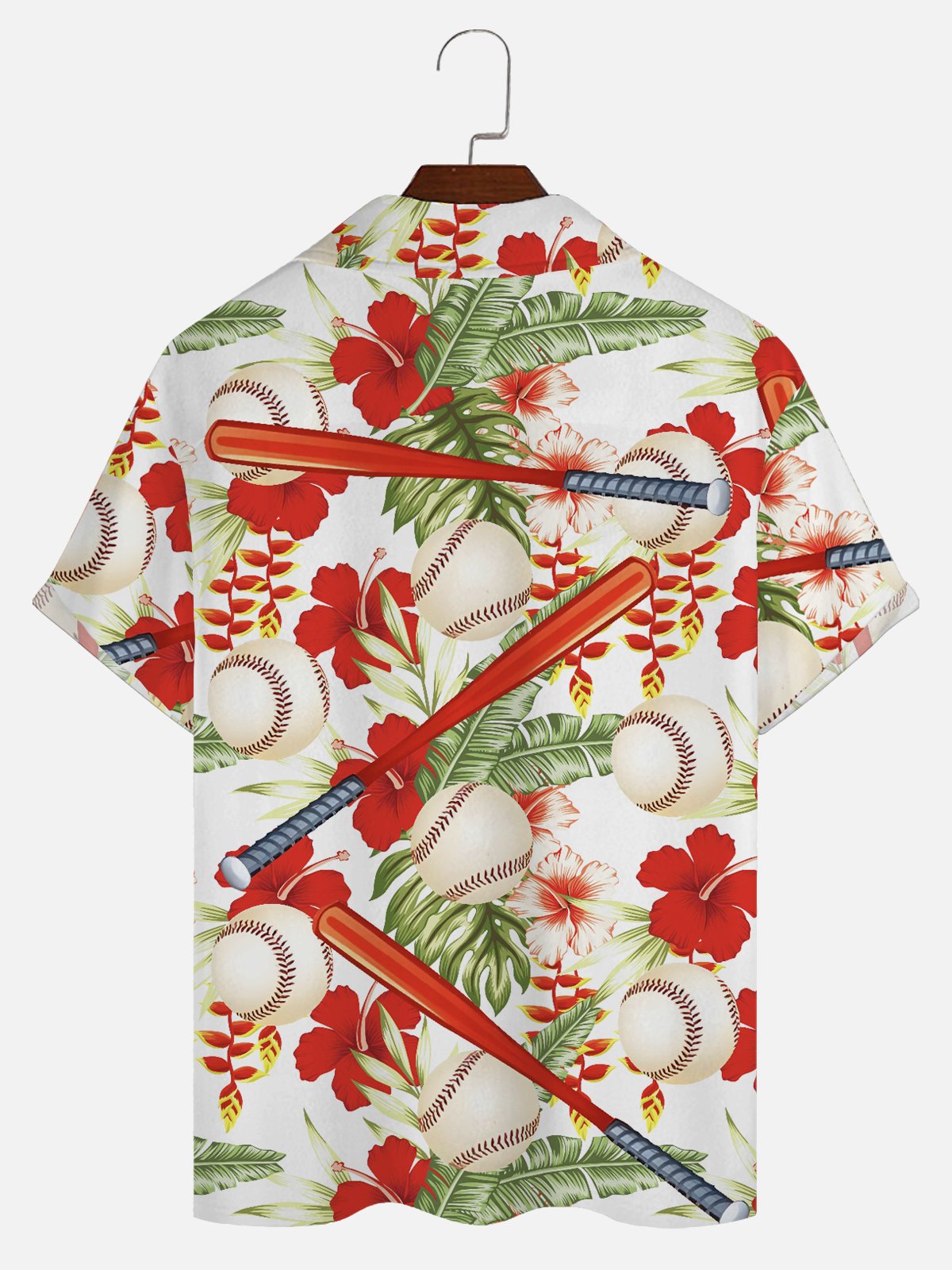Royaura Beach Vacation Baseball Men's Hawaiian Shirts Tropical Floral Aloha Camp Pocket Shirts