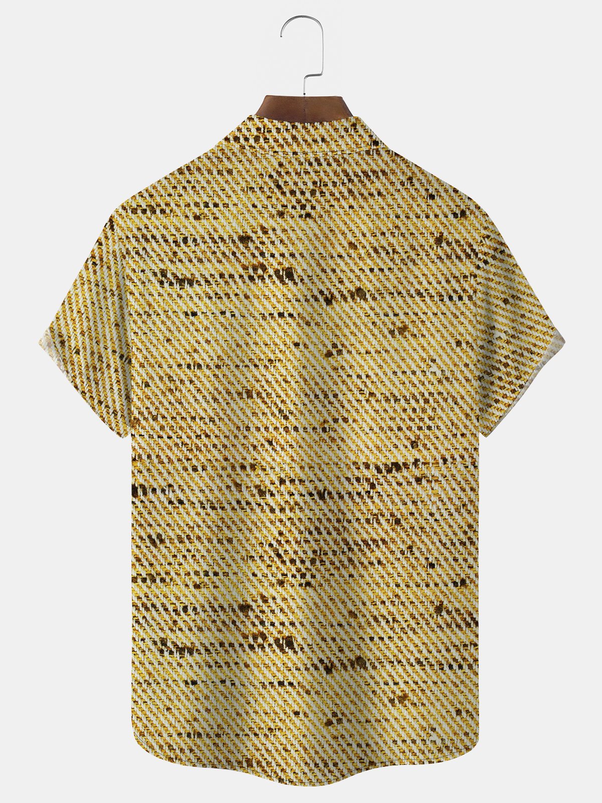 Royaura Vintage Twill Texture Yellow Men's Casual Shirts Stretch Stripe Aloha Camp Pocket Button-Up Shirts