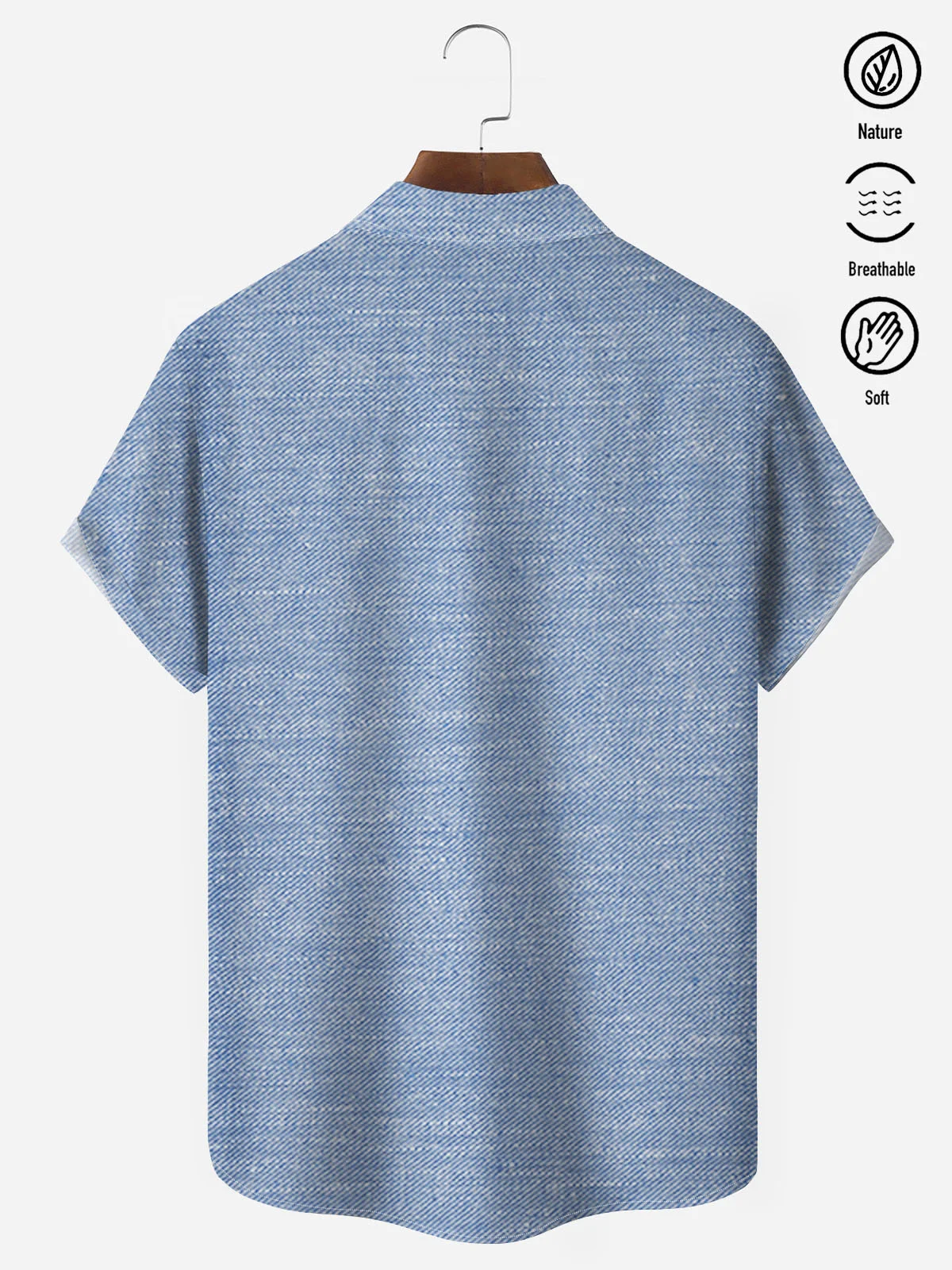 Royaura Holiday Vintage Textured Print Blue Men's Casual Shirts Stretch Aloha Camp Pocket Shirts