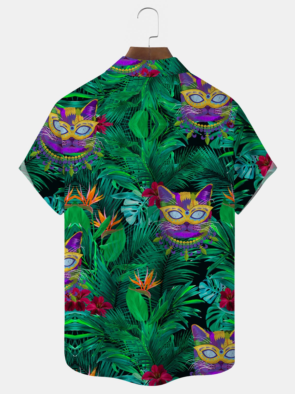 Royaura® Holiday Mardi Gras  Men's Short Sleeve Shirt Loose Comfortable Fun Sexy Button Up Camping Shirt Large Tall