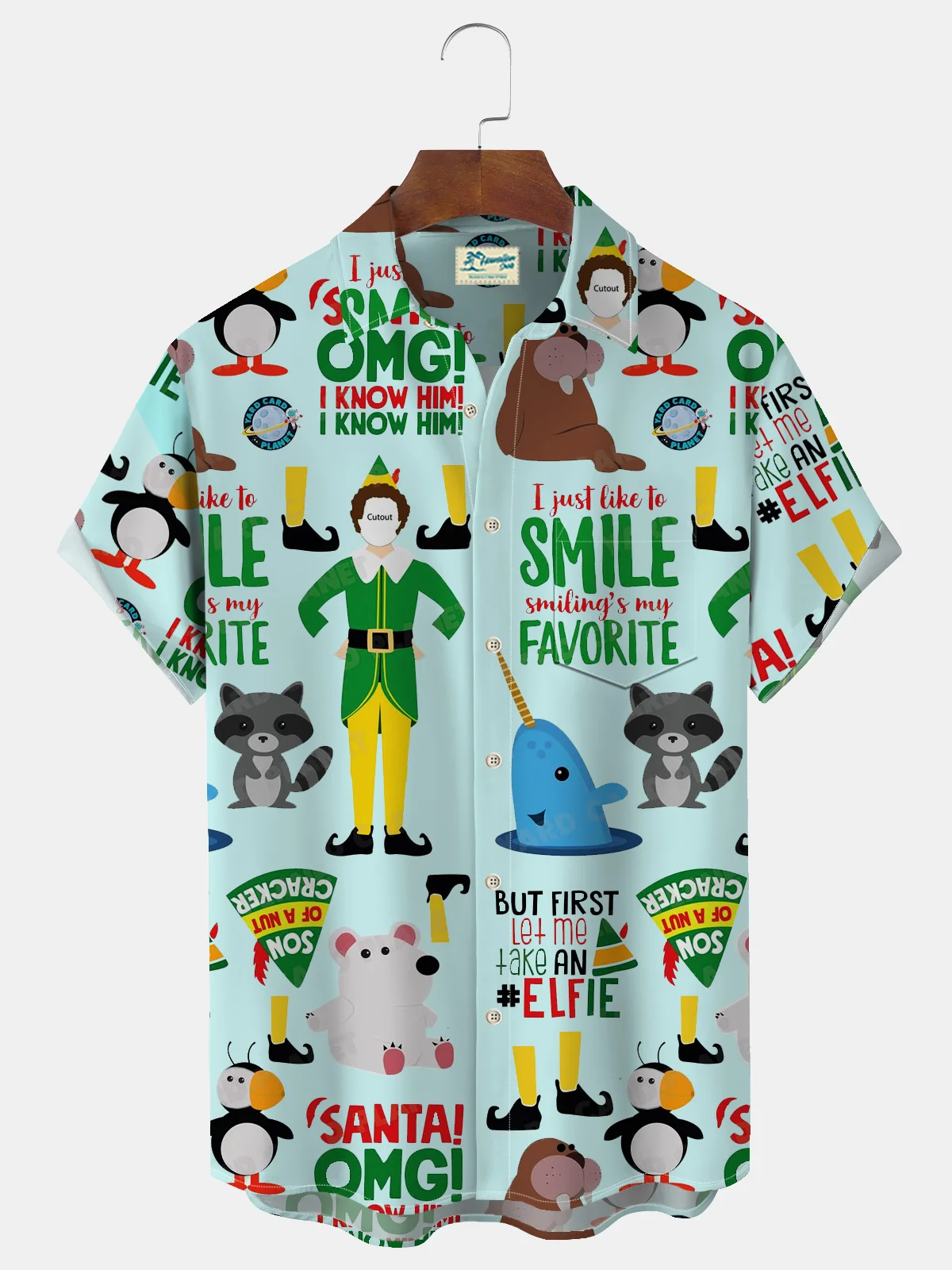 Royaura Christmas Movie Print Men's Button Pocket Shirt