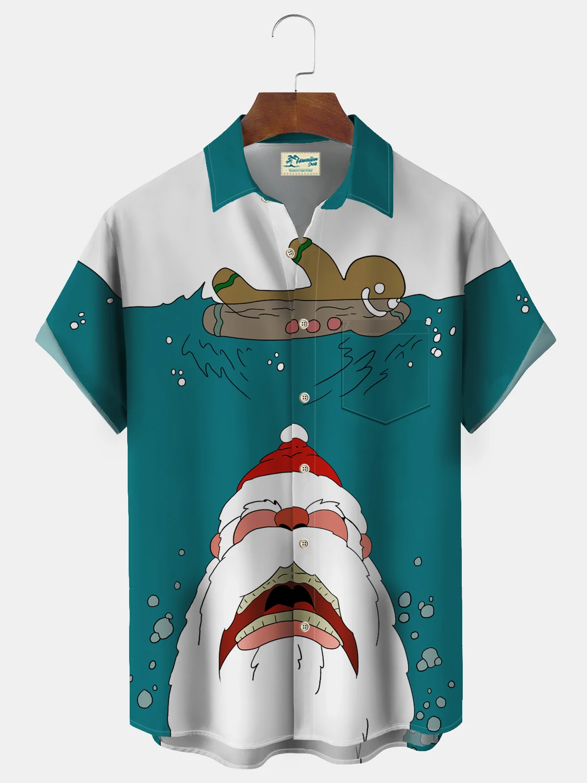 Royaura Men's Christmas Fun Print Button Pocket Shirt