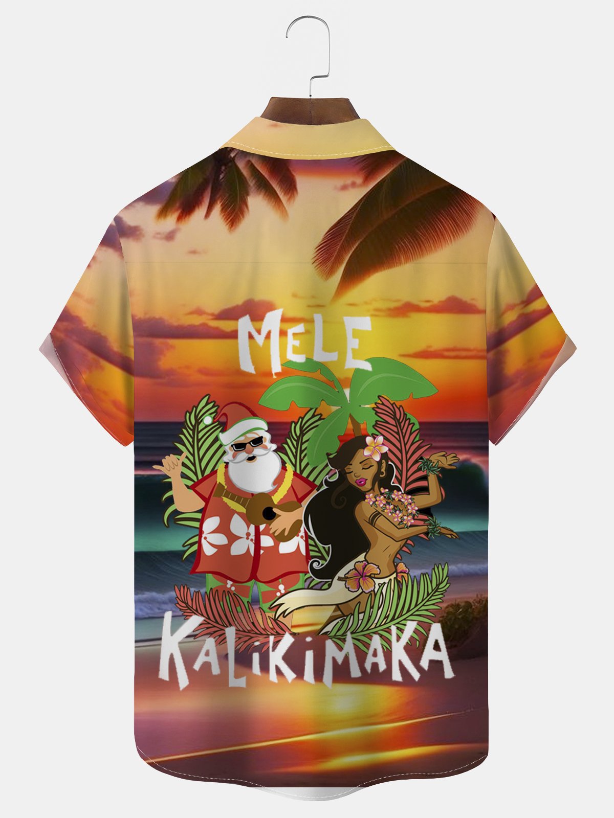Royaura Christmas Beach Vacation Red Men's Hawaiian Shirts Gradient Mele Kalikimaka Fun Santa Pocket Shirts