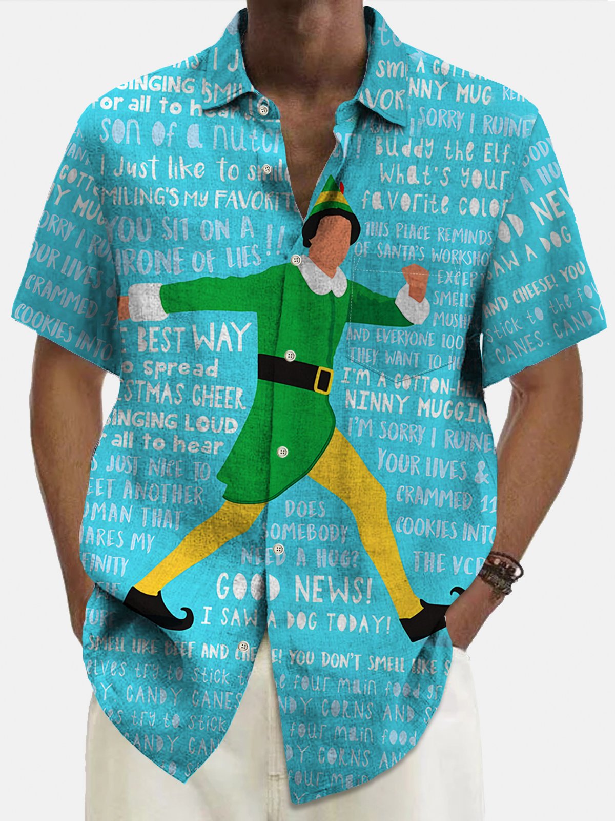 Royaura Christmas Movie Poster Print Men's Button Pocket Short Sleeve Shirt