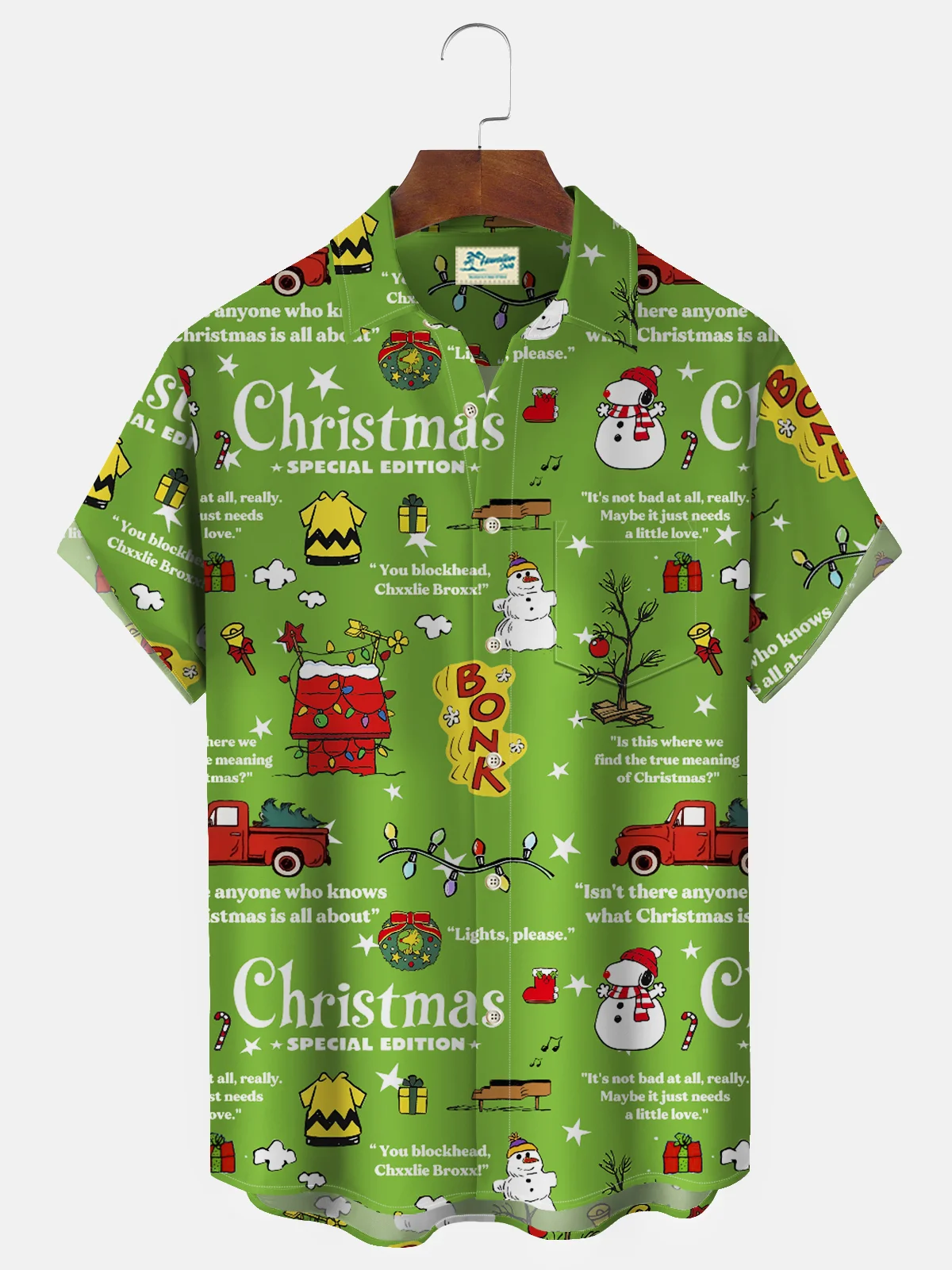 Royaura Christmas Holiday 50‘s Vintage Cartoon Men's Shirts Stretch Christmas Tree Snowman Fun Camp Pocket Art Shirts