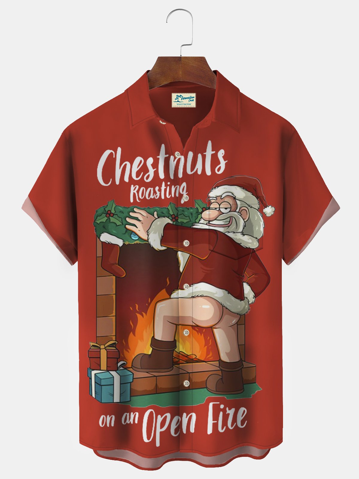 Royaura Christmas Santa Fun Print Men's Button Pocket Shirt