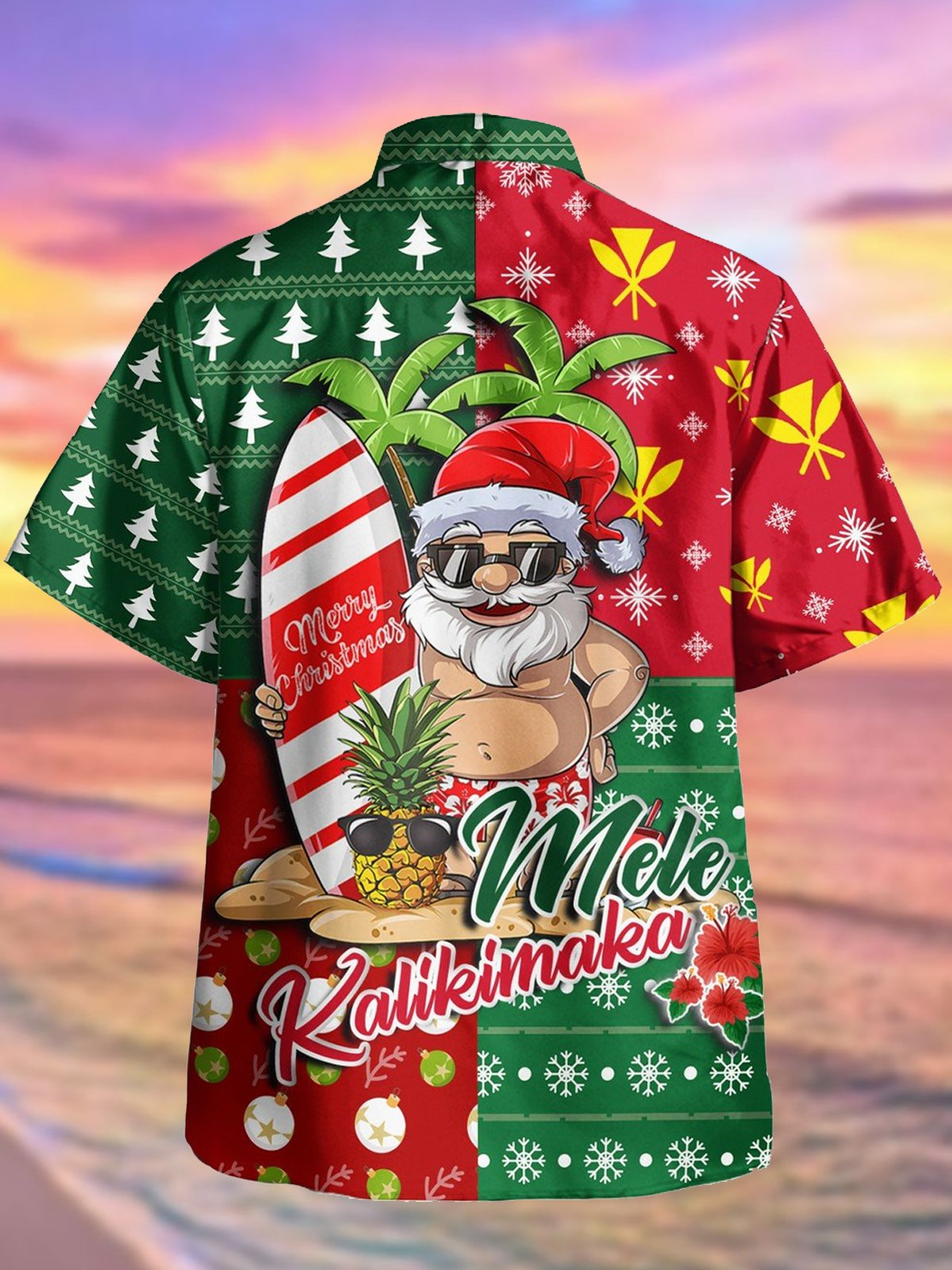 Royaura Christmas Holiday Green Men's Hawaiian Shirt Santa Cartoon Fun Beach Vacation Aloha Camp Pocket Shirt Big Tall