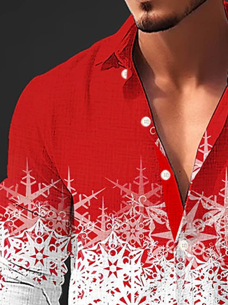 Royaura Christmas Print Men's Button Pocket Long Sleeve Shirt