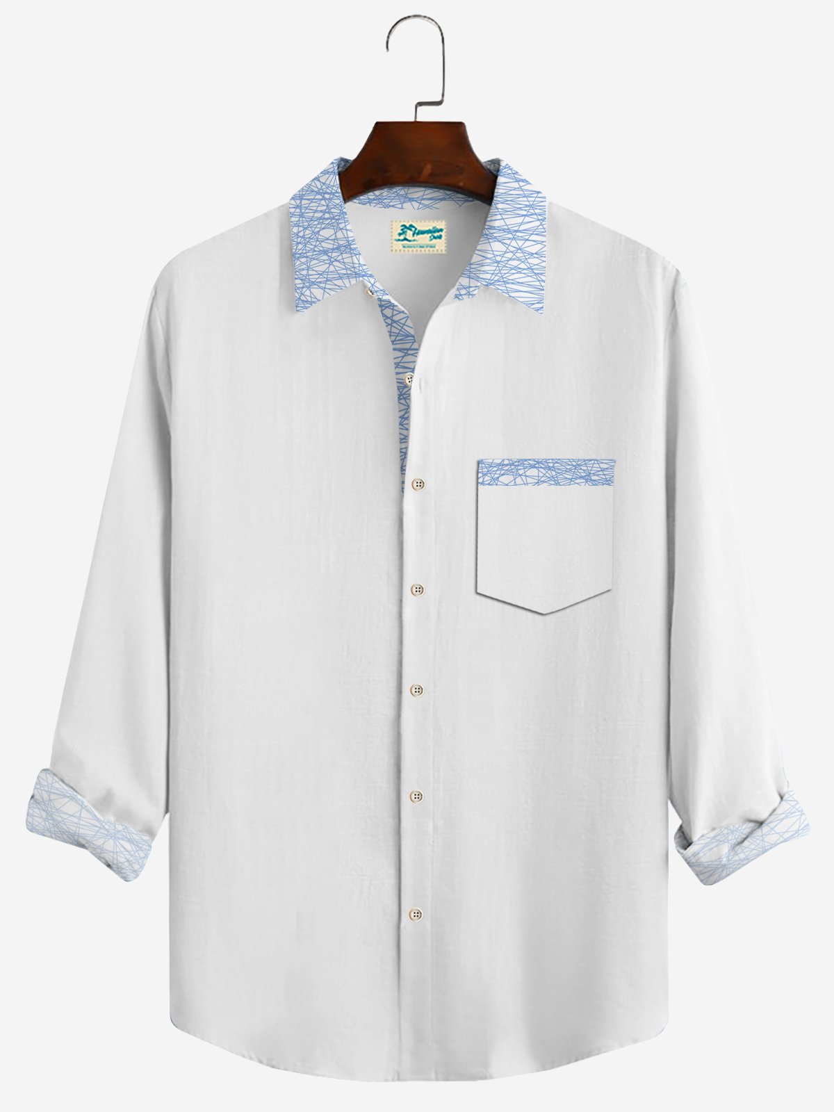 Royaura Aztec Print Vintage Men's Button Pocket Long Sleeve Shirt