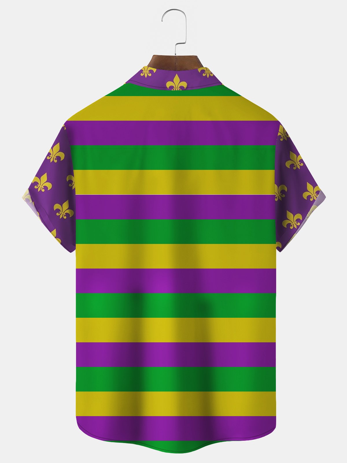 Royaura Mardi Gras Holiday Purple Men's Shirt Striped Flag Art Stretch Button Pocket Camp Shirts Big Tall
