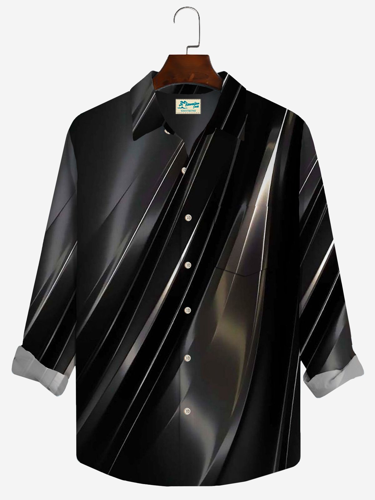 Royaura Retro Art Gradient Print Men's Button Pocket Long Sleeve Shirt