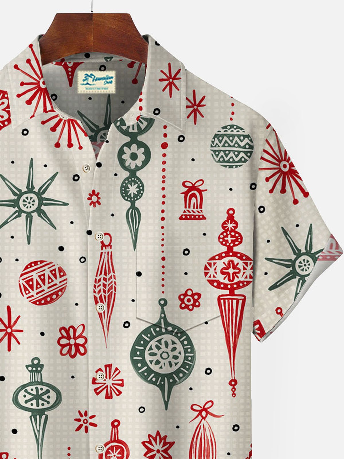 Royaura Christmas Holiday Lights Geometric Art Men's Hawaiian Shirts Stretch Easy Care Aloha Pocket Camp Shirts