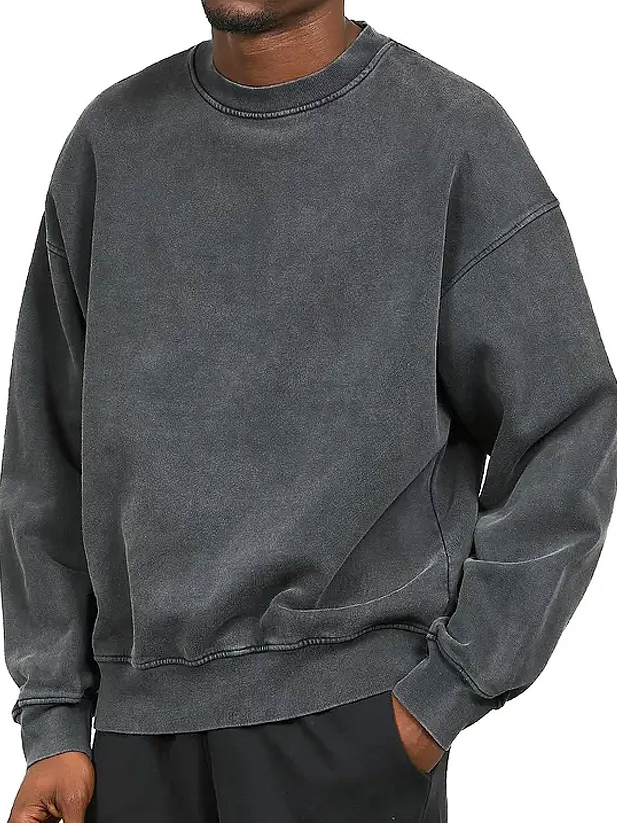 Royaura Men's Vintage Washed Print Crew Neck Sweatshirt