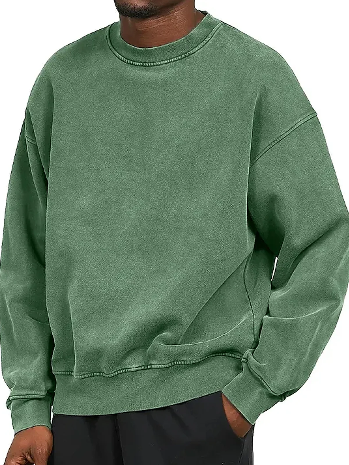 Royaura Men's Vintage Washed Print Crew Neck Sweatshirt