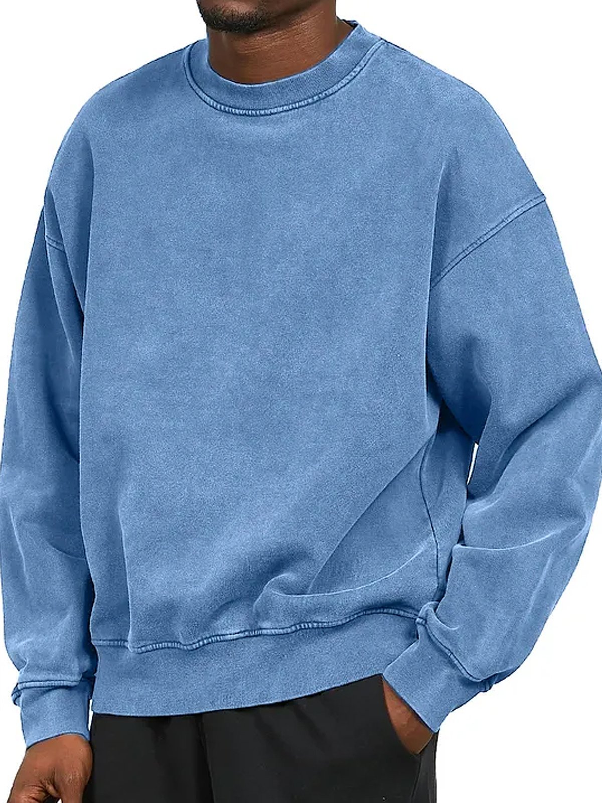 Royaura Men's Vintage Washed Print Crew Neck Sweatshirt