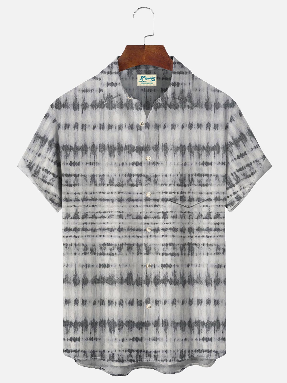 Royaura Vintage Geometric Art Light Gray Men's Hawaiian Shirts  Easy Care Camp Pocket Shirts Big Tall