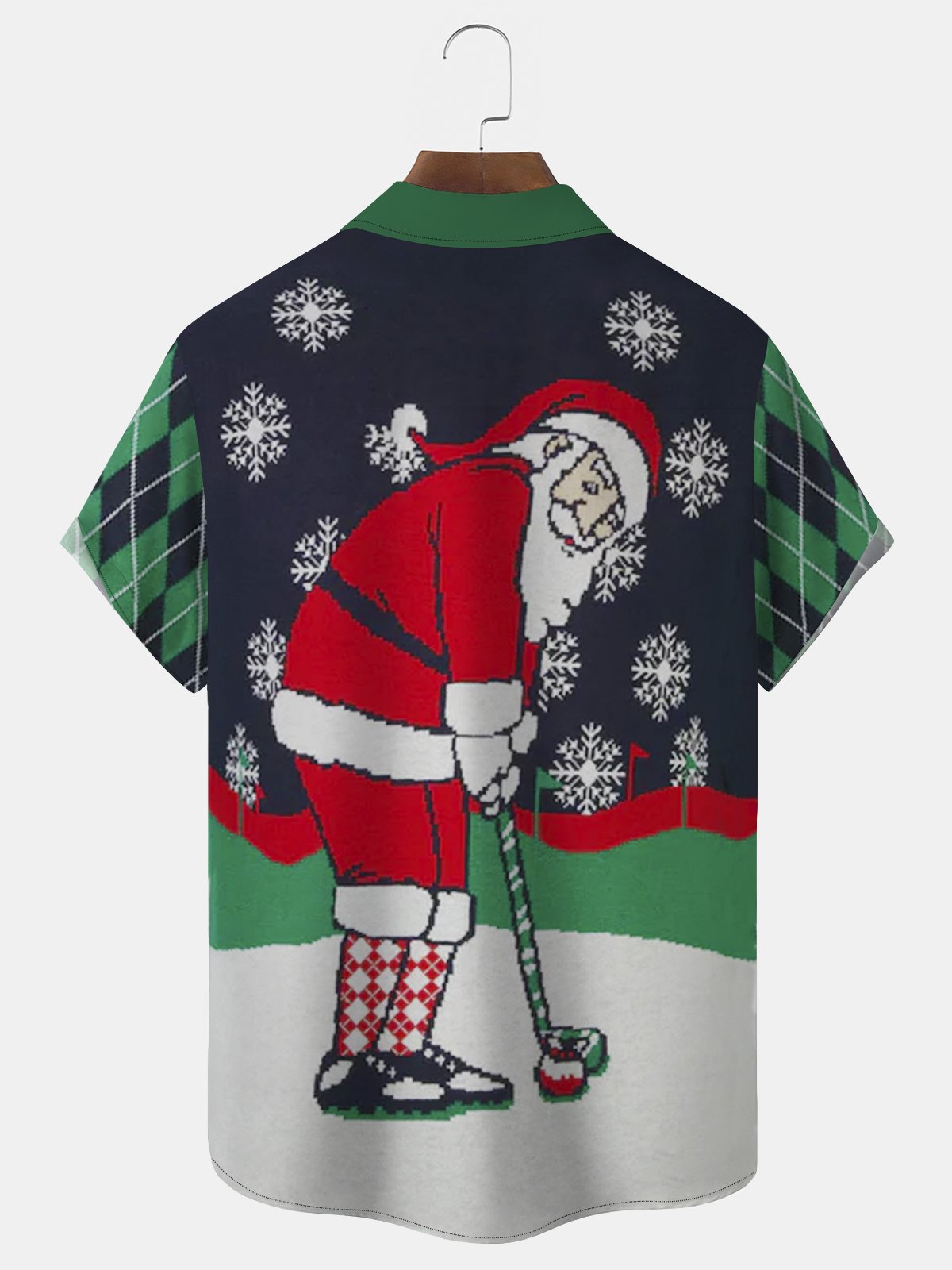 Royaura Men's Christmas Santa Golf Print Men's Button Pocket Shirt