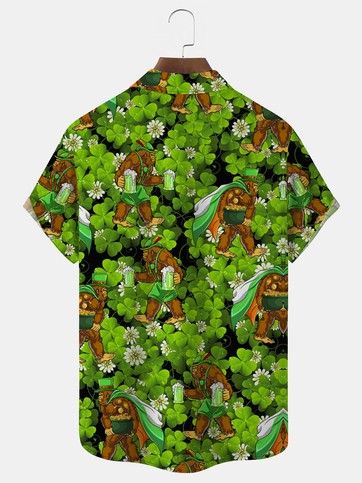 Royaura St. Patrick's Green Men's Hawaiian Shirts Big Foot Easy Care Aloha Camp Pocket Shirts Plus Size