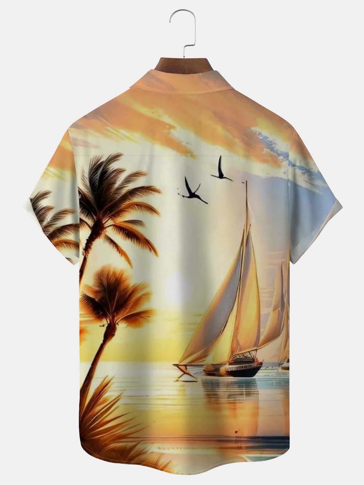 Royaura Hawaiian Coconut Nautical Print Men's Button Pocket Short Sleeve Shirt